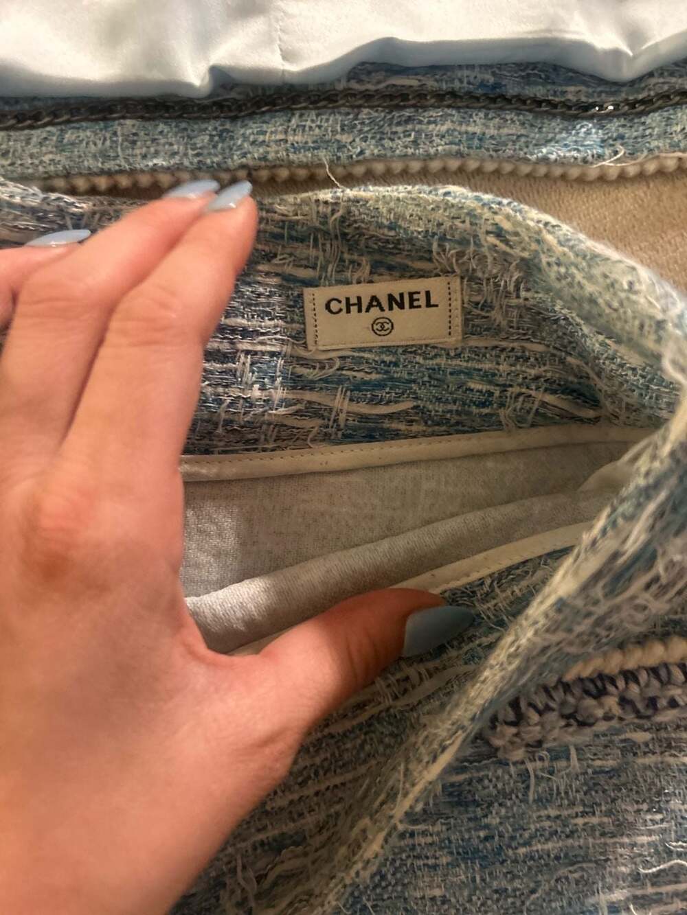 Chanel Blue Tweed Blazer and Skirt Set Size 40